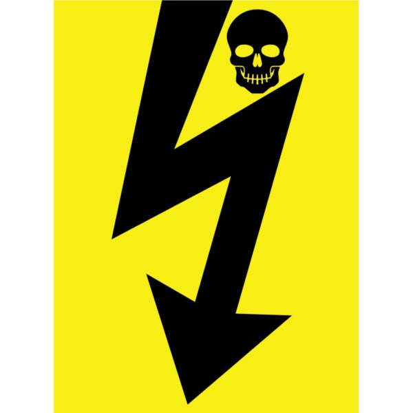 Panneau avertisseur/autocollant " Flash avec tête de mort", jaune, dimensions 85 x 115 mm