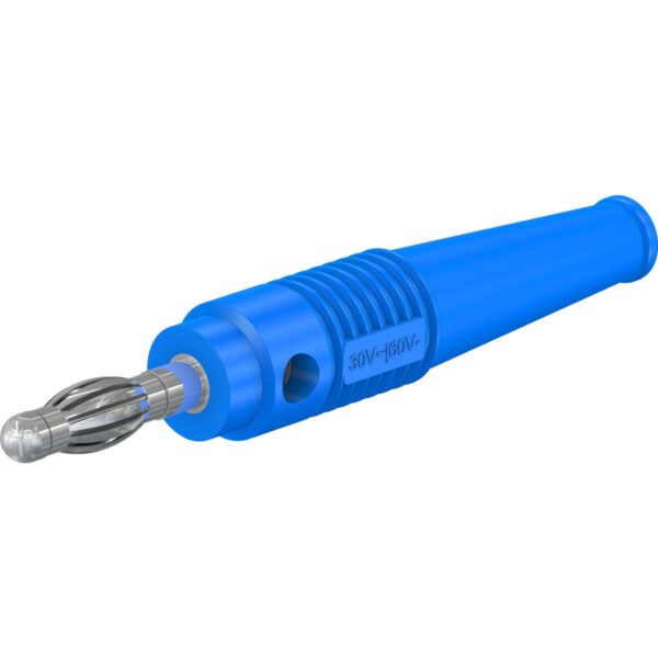 Fiche à lamelles bleue 4 mm avec raccord à souder jusqu'à 2.5 mm².